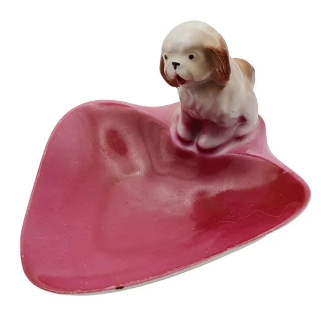 Vintage Tosca West German Puppy Dog Trinket Dish Pin Ashtray Pink Porcelain 7000