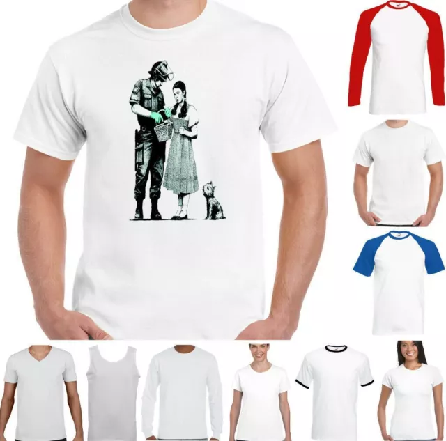 Bansky T-Shirt Stop E Ricerca Uomo Street Art Top Graffiti