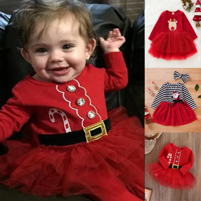 Baby Girls Kids Christmas Santa Tutu Dress Xmas Party Princess Dresses Outfits