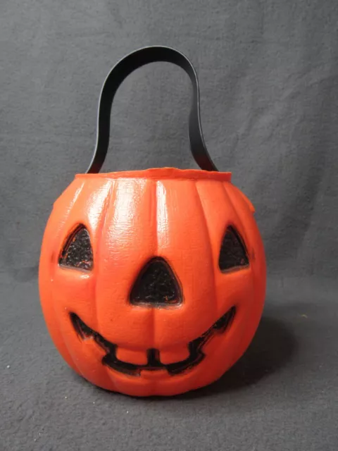 Vtg Halloween Blow Mold A J Renzi Jack O'Lantern Pumpkin Pail With Skull- No.650