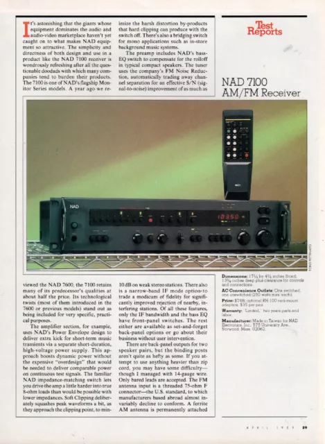 NAD - 7100 Receiver - Full Original Test Report -  1989