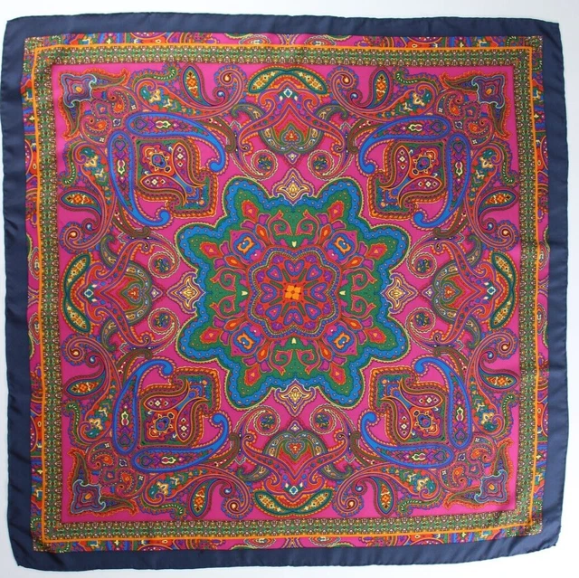 Foulard Carré Vintage Codello En Soie 100% - Motif Floral Et Papillons, Fait Main En Italie
