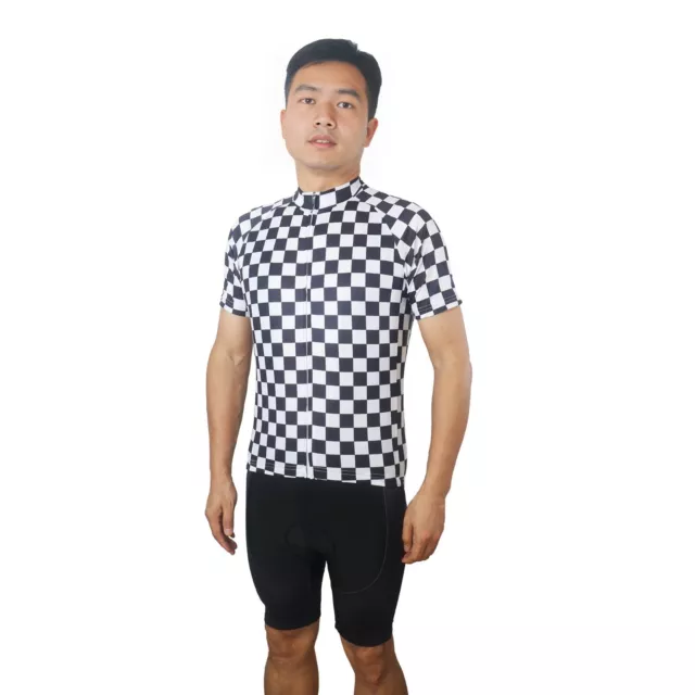 Cycling Jersey MTB Jacket Ride Bike Sport Shirt Black White checked Clothing Top