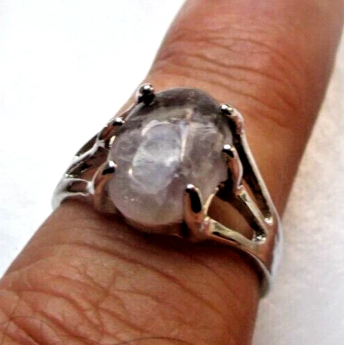 Bague En Argent Avec Pierre D'Améthyste Naturelle - Taille 62 - Superbe Bijou Occasion