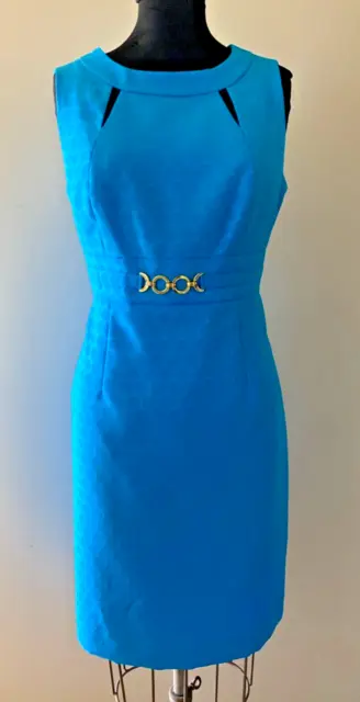 Tahari Arthur S Levine Women's Dress Size 12 Turquoise Circle Print Sleeveless