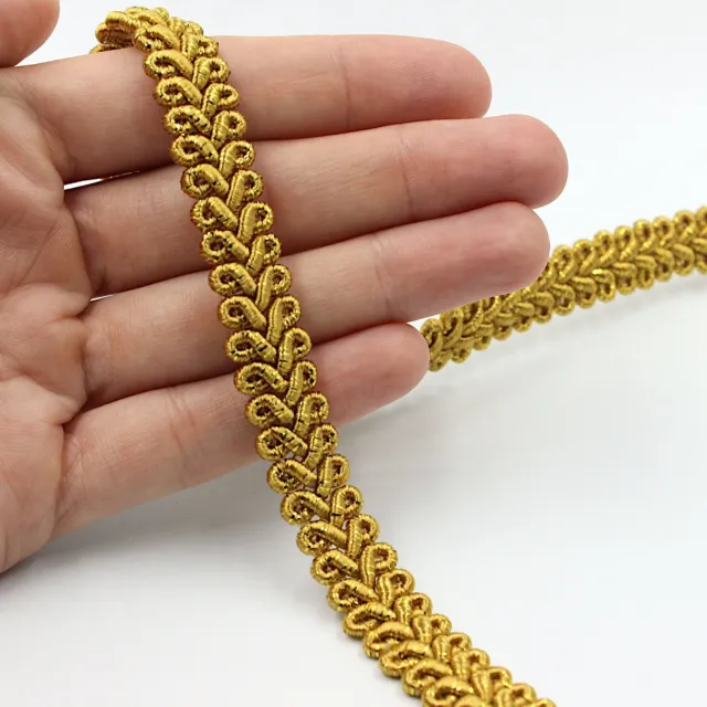 Feather' Design Gimp Braid With Metallic Threads 13mm Gold 8148