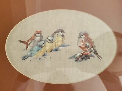 MCM de colección enmarcado y enmarañado arte hecho a mano pájaros de punto de cruz (conjunto de dos)