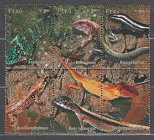 Peru - Post 2000 Yvert 1242/7 MNH Fauna. Echsen