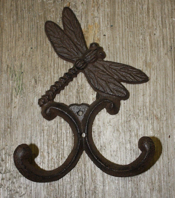 12 Cast Iron DRAGONFLY Towel Hooks Hat Rack Coat Hook Rustic Ranch PLANT GARDEN