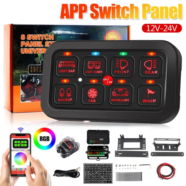 12/24V 8-Gang APP Switch Panel RGB LED Circuit Control System For Car Truck Boat