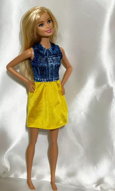 Genuine Mattel Barbie Doll Clothes Blue & Yellow Dress Denim Look