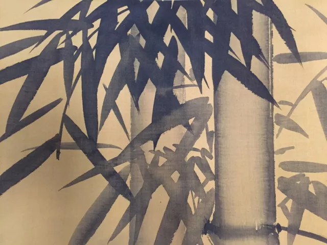 P0504 Japanese Vintage Hanging Scroll KAKEJIKU Hand Paint Silk Bamboo Bird 3