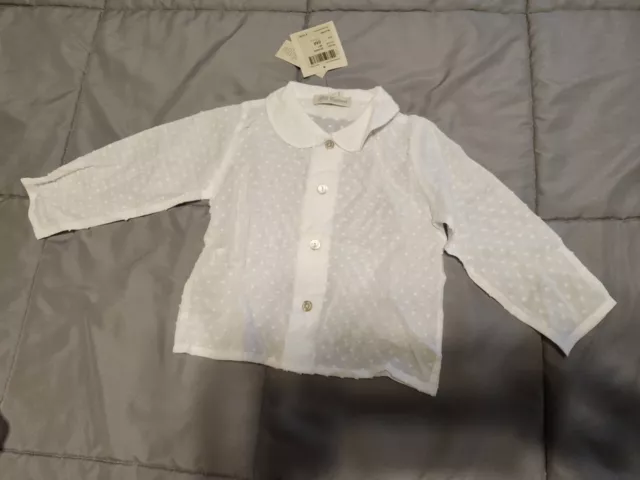 Pili Carrera (Spain) NWT White 100% Woven Cotton Peterpan Collar Sheer 6M Blouse