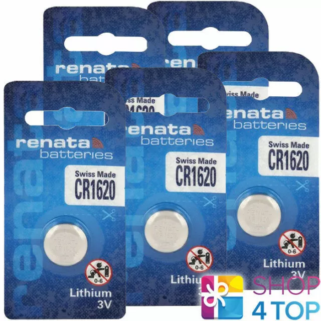 5 Renata CR1620 Lithium batteries 3V Cellule Boutons Suisse Fait Exp 2027 Neuf