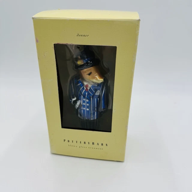 POTTERY BARN DONNER Reindeer Blown Glass Ornament Christmas Retired In