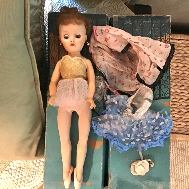 VTG 14" Hard Plastic w Vinyl Ballerina Doll Valentine Marked 15VW 50's w/Clothes