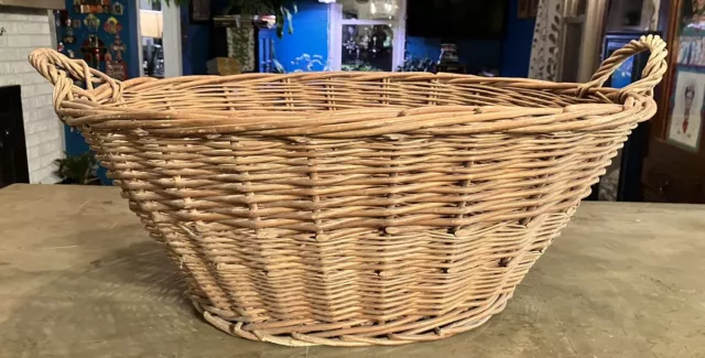 Vintage Large Two Handled Wicker Laundry Basket  Heavy Duty 24”x18”x10” Deep