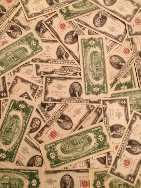 Two Dollar Note Red Seal $2 Bill Small Size Paper Currency