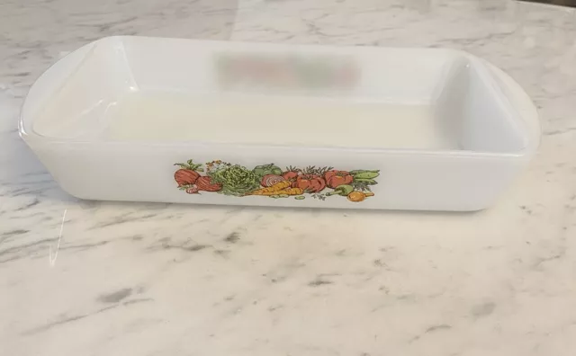 Vintage Glasbake J2024 Casserole Dish Vegetable Medley Milk Glass 1.5 Quart