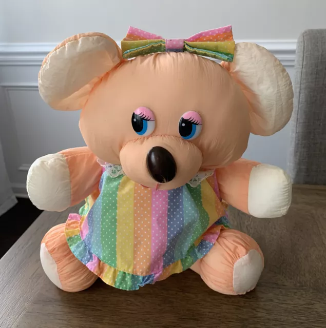 VTG Koala Teddy Bear Peach Plush Nylon Puffalump Stuffed Animal Bow I'm A DanDee