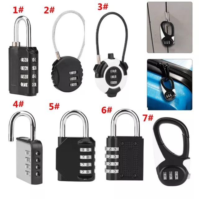 3/4 Digit Number Combination Padlock Luggage Suitcase Security Cable Lock Travel