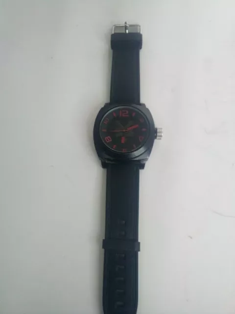 Men’s Watch Zoo York ZY1049 Black With Red Numbers Heavy New Battery Large Dial