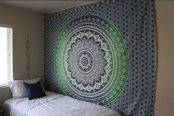 Queen Indian Green Ombre Wall Hanging Tapestry Hippie Boho Mandala Bedsheets UK
