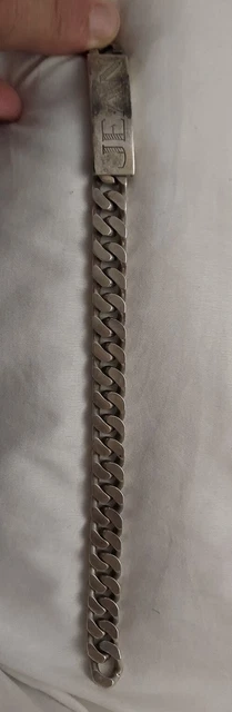 Bracelet Gourmette En Argent Massif 925 - Mailles Géométriques - Style Américain - Occasion