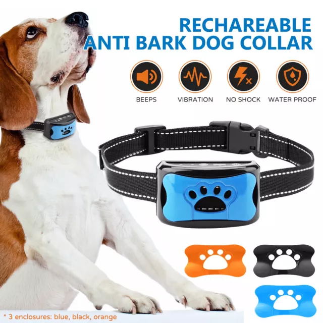 Anti Bark Collar Stop Dog Barking Sound Vibration S/M/L Adjustable Rechargeable