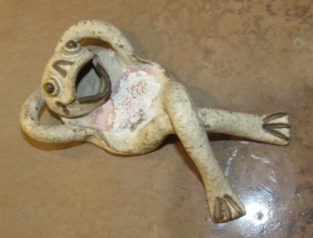Vintage Lazy Resting Frog Clay Figurine Figure - Pottery Garden Decoration Cute