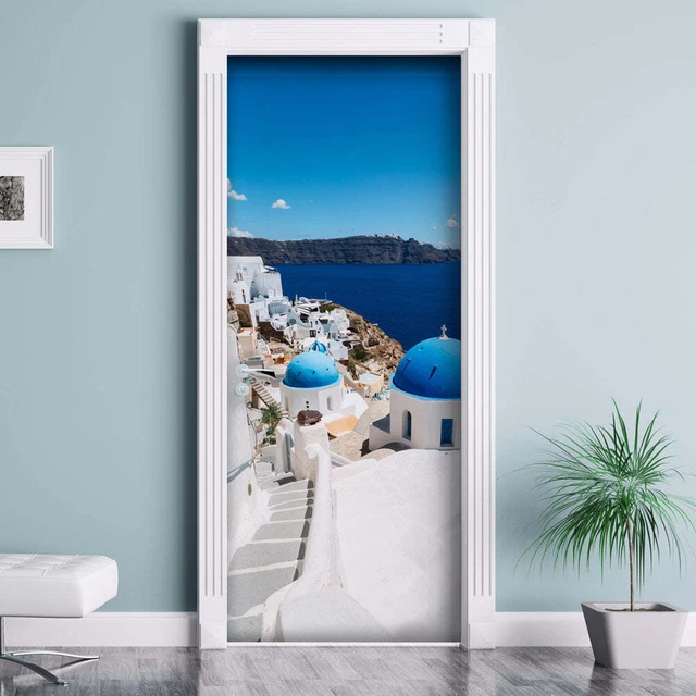 Decorazione adesiva Porta Santorini sticker lavabile pvc varie misure