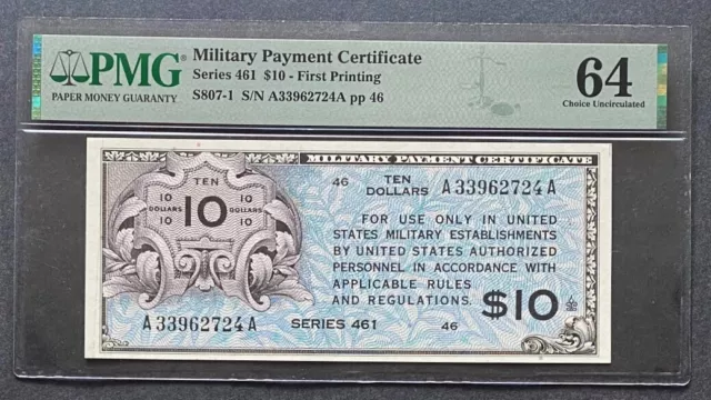 *Awesome* $10 Series 461 Military Payment Certificate Choice Cu 64