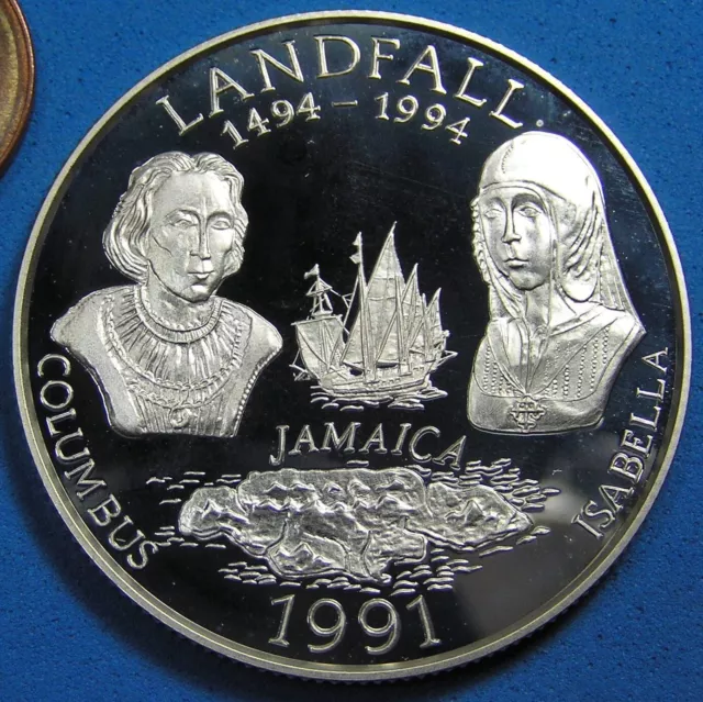 Jamaica $25 Dollars .925 Silver Coin, 1991 Proof Columbus & Isabella of Spain