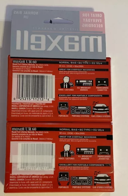 MAXELL 109024 UR60 2PK Normal Bias Audio Cassettes 60 Minutes With Cases 2