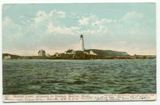 Boston Light House Entrance To Harbor c1906 Postcard - Massachusetts