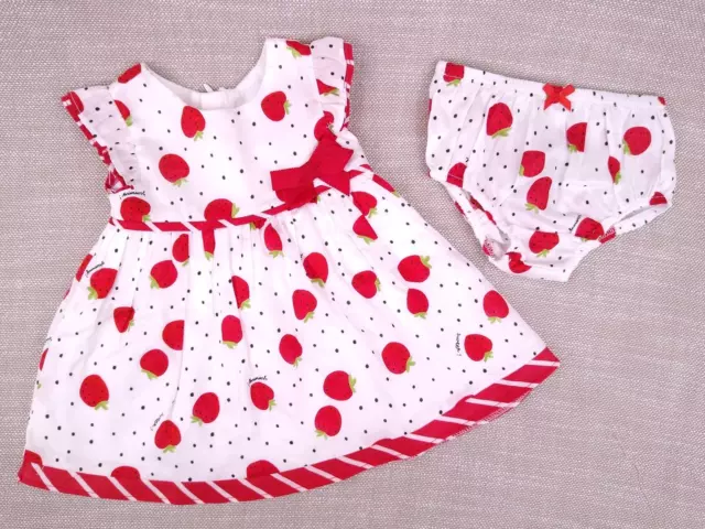 Mayoral Newborn(2-4mo) Strawberry Print Polka Dot Sun Dress  Diaper Cover Outfit