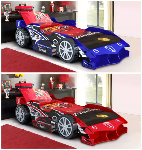 Turbo Racer Car Bed | Single 3ft | Kids Blue or Red Novelty Play Bed