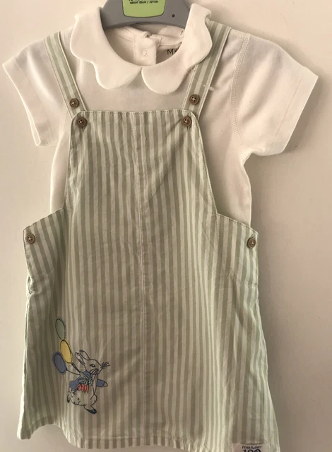 12-18 Months  ~ 2 Piece Cotton Bodysuit & Peter Rabbit Striped Pinafore