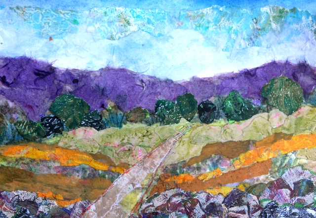 JANET LEO  sfa   ORIGINAL MIXED MEDIA  collage WALK ON THE WILD SIDE landscape