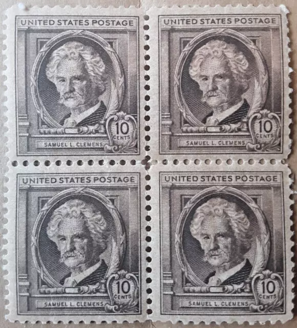 1940 US Post Scott#863 Samuel L Clemens 'Mark Twain' 10c Plate Blkf 4 Env#1 MNH