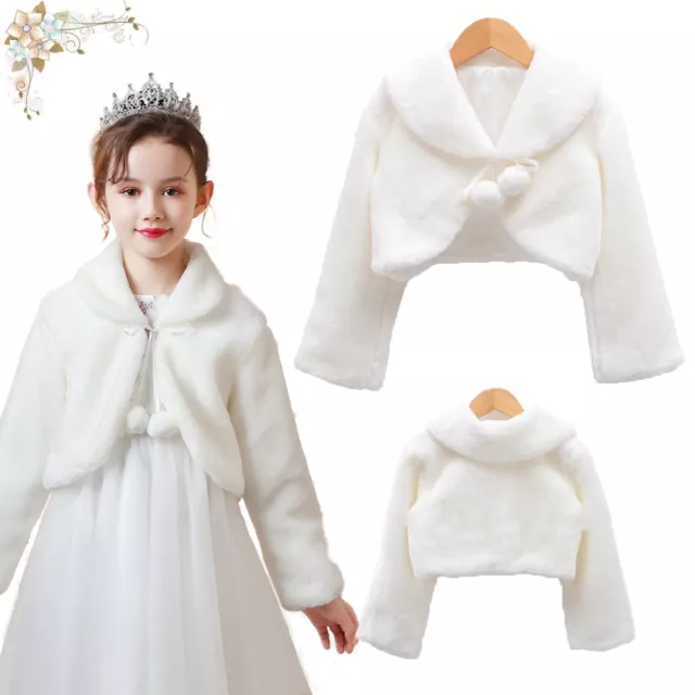 Girls Kids Faux Fur Bolero Cape Coat Cardigan Shrug Wedding Bridesmaid Outerwear