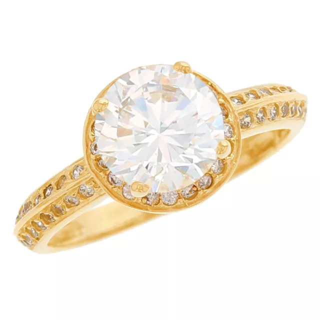 10k or 14k Solid Yellow Gold White CZ Halo Engagement Ring