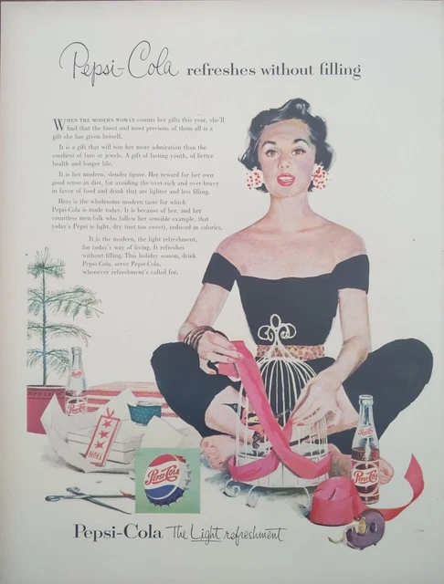 1954 vintage Pepsi cola print ad. Light refreshment Pepsi Cola