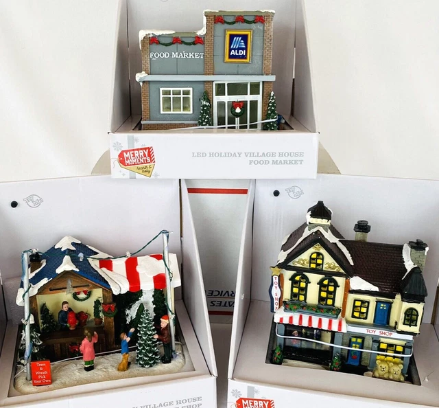 ALDI GROCERY CHRISTMAS Village Market Toy Store Tree Lot 2022 Merry