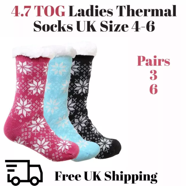 1, 3 & 6 Pairs Ladies Thermal Fleece Socks 4.7 Tog Sherpa Lining Lounge Slipper