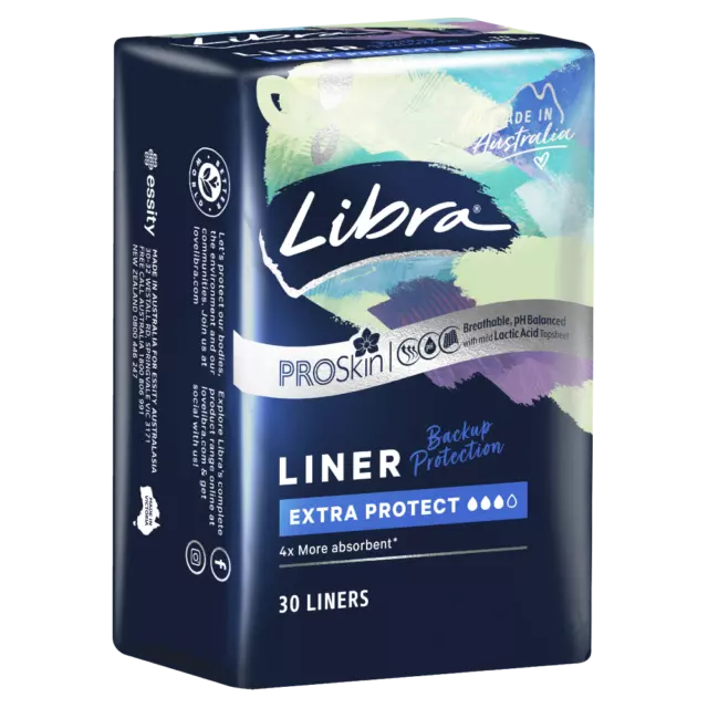 Libra Liner Extra Protect 30 Pack ProSkin Breathable 4x More Absorbent