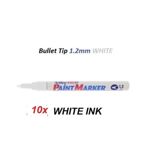 Artline EK440XF Permanent PAINT Marker 1.2mm BULLET tip - 10x WHITE