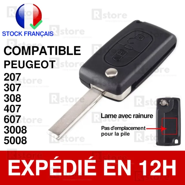 Jongo - Coque de Clé avec Lame Compatible avec Peugeot 207cc et 407   CE0523 Boitier Clef Plip Voiture Télécommande 3 Boutons : : Auto  et Moto