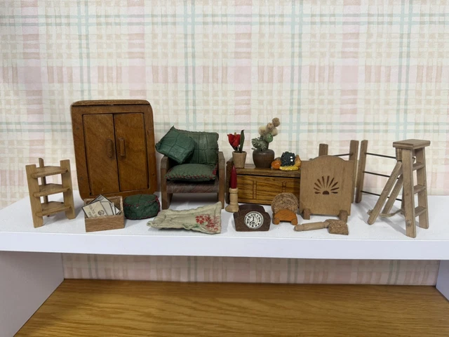 PTIT'GÉNIE - Ensemble de Meubles en Bois Miniature - 34 Accessoires pour Maison de Poupée à Monter