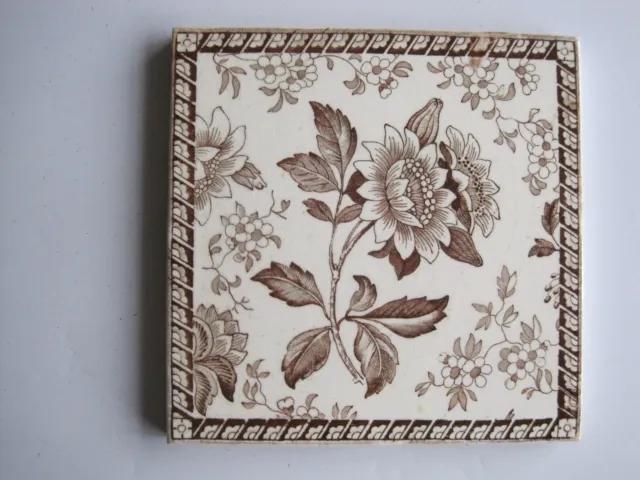 Antique 6" Victorian Wedgwood Transfer Print Floral Wall Tile #T377 C1870-90
